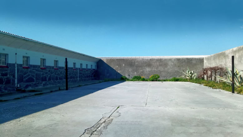 B Section courtyard where the the Rivonia trialists, including Nelson Mandela and Walter Sisulu, spent many a day breaking up stones as part of the programme to dehumanise and humiliate the leaders of the resistance movement.